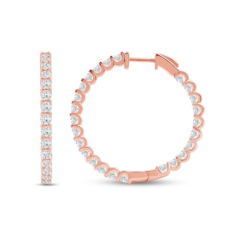Lab Grown 4ct TDW Diamond Inside Out Hoop Earrings in 14k Gold for Women