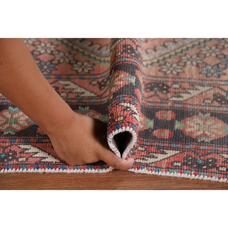 Pink Geometric Joshaghan Vintage Persian Rug Hand-Knotted Wool Carpet - 6'2" x 9'9"