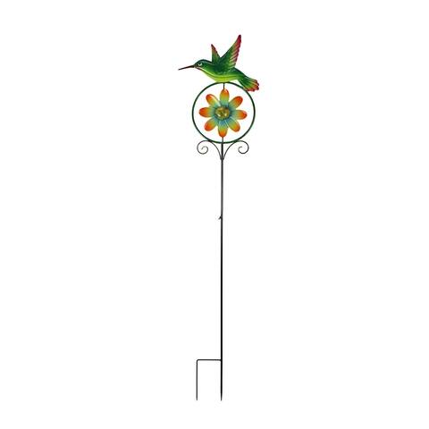 55 Inch Hummingbird Flower Kinetic Wind Spinner Garden Stake Yard - 55 X 12.75 X 2 inches