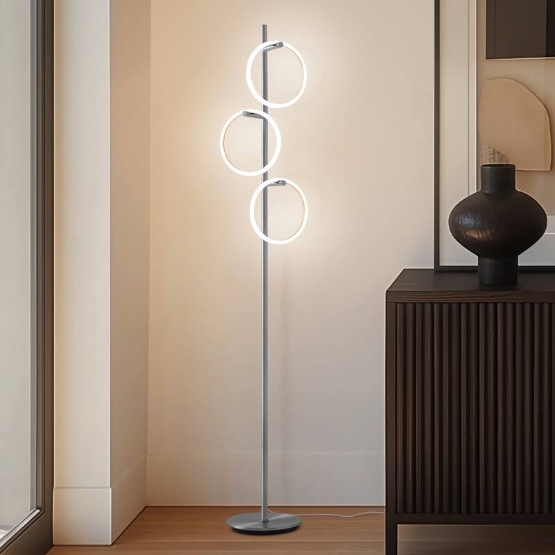 Brightech Saturn 66 in. Industrial 3-Light 3-Way Dimming LED Floor Lamp with 3 Replaceable LED Rings