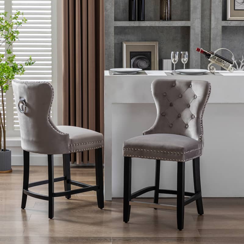 Carter 24" Wingback Tufted Nailhead Counter Stool (Set of 2)