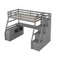 preview thumbnail 11 of 19, Wooden Twin Size Loft Bed Frame with Built-in Desk, Cabinet, 2 Shelves, Storage Stairs and Full-length Guardrails - Unisex