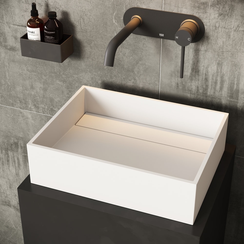 VIGO Montauk 18"L x 13"W x 5"H Matte Stone Rectangular Bathroom Vessel Sink