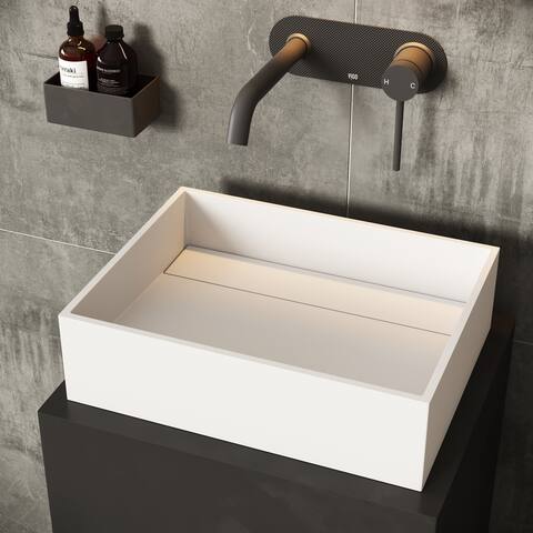 VIGO Montauk Rectangular Matte Stone Vessel Bathroom Sink - 13.125"L x 17.125"W x 4.75"H