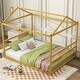 preview thumbnail 1 of 9, Gold Modern Queen Size Bed Frames Metal House Shape Platform Bed with Headboard and Footboard, No Box Spring Needed Gold - Queen