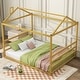 preview thumbnail 13 of 22, Queen Size House Shape Platform Bed, Modern Floor Bed with Roof and Metal Bed Frame, No Box Spring Needed for Bedroom Gold - Queen