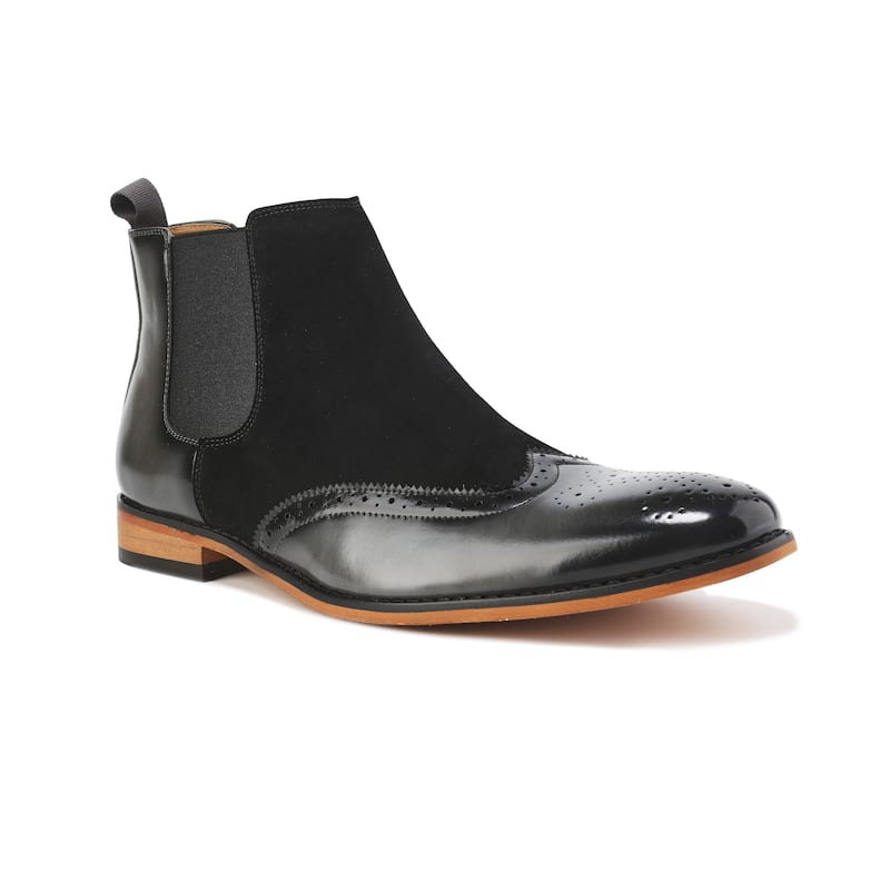 Gino Vitale Mens Wingtip Brogue Two-Tone Chelsea Boots