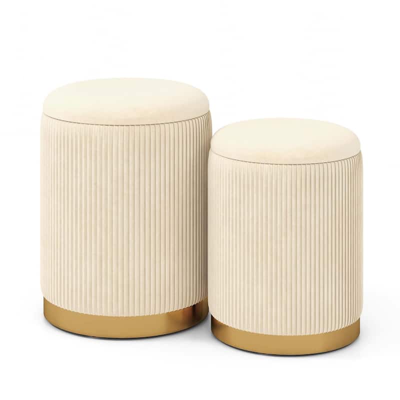 Costway Velvet Storage Ottoman Set of 2 Modern Round Ottoman with - See Details