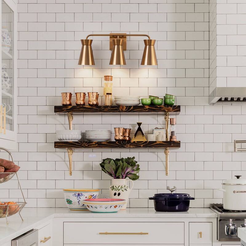 Modern 3-Light Wall Sconce - Brushed Brass Vanity Light for Bathroom, Bedroom, Hallway - 21.65"