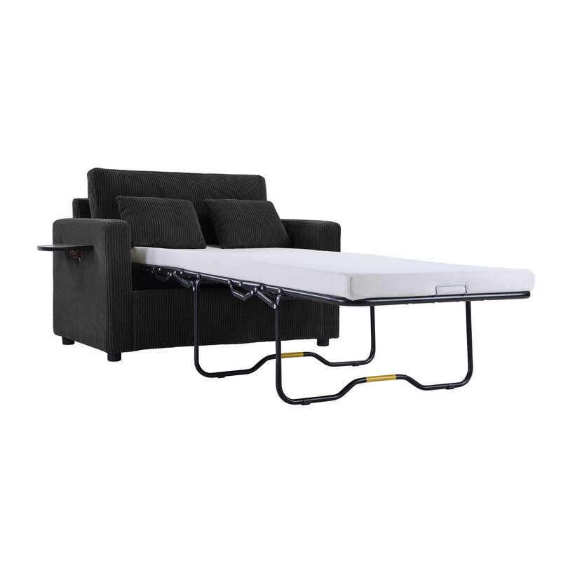 47.2" Twin Size Sleeper Sofa with Foldable Mattress, Side Pocket and 2 USB Ports for Living Room