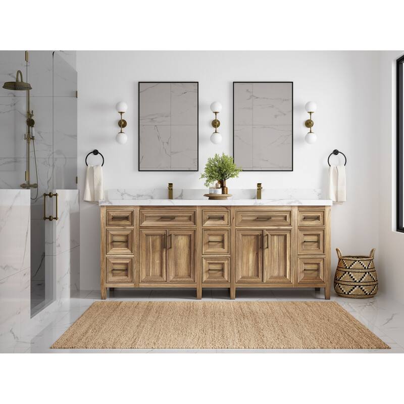 Willow Collections 84 in. W x 22 in. D Santa Monica Teak Double Sink Bathroom Vanity with Countertop
