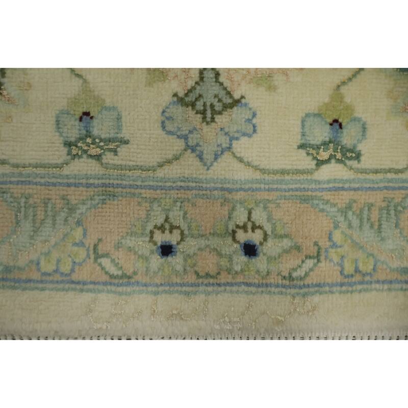 Hand Knotted Oriental Wool & Silk Carpet Traditional All-Over Beige & Ivories Tabriz Area Rug - 9' 10'' X 6' 4''