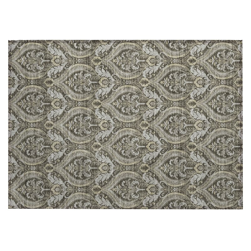 Machine Washable Indoor/ Outdoor Damask Chantille Rug