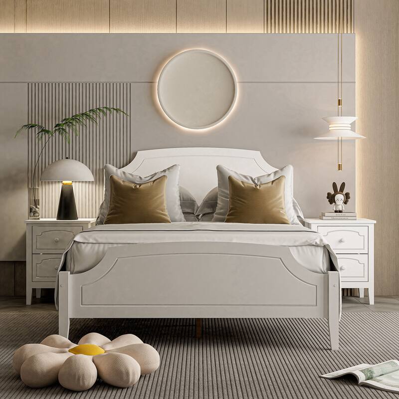 White Contemporary Roman Style, Solid Wood Bed