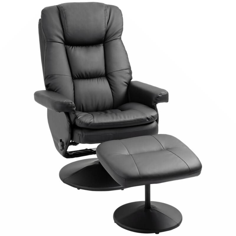 Recliner and Ottoman with Wrapped Base, Swivel PU Leather Reclining Chair with Footrest,Black - Black