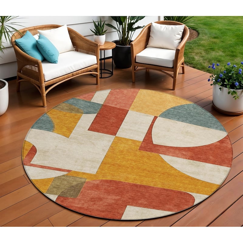 HomeRoots Geometric Modern Rectangle Outdoor Rug - 8' Round