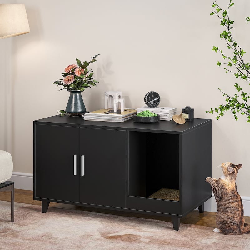 STARY Hidden Cat Litter Box Enclosure Furniture with Scratching Mat