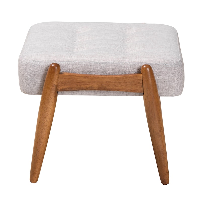 Jeanine Japandi Dark Grey Fabric and Walnut Brown Finished Wood Ottoman Footstool