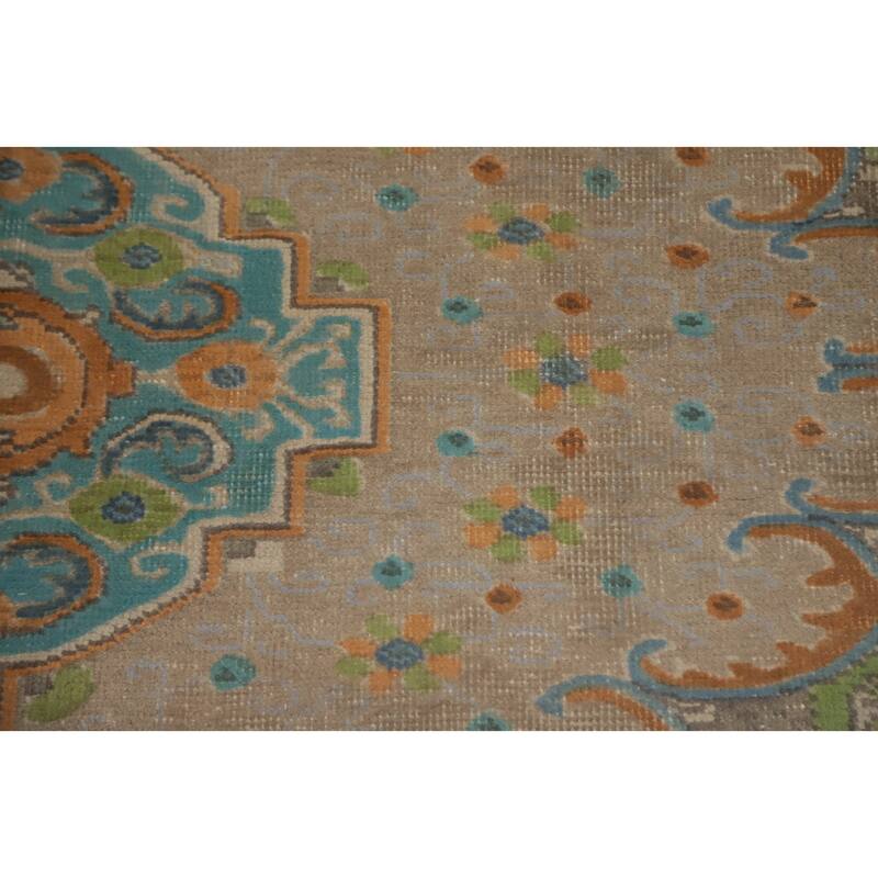 Hand Knotted Oriental 100% Wool Carpet Traditional Floral Green Tabriz Area Rug - 12' 4'' X 9' 8''