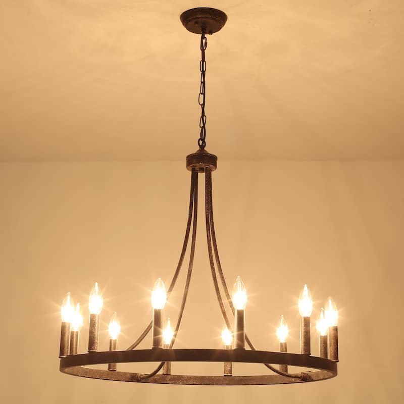 12-Light 26.77-inch Vintage Rustic Wagon Wheel Chandelier for Kitchen
