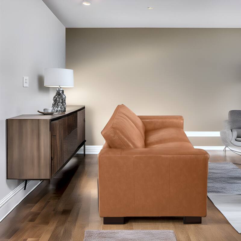 Genuine Leather Loveseat Sofa - Ultimate Comfort, Mid-Century Living Room Loveseat, Modern Small Couch with Sturdy Block Legs