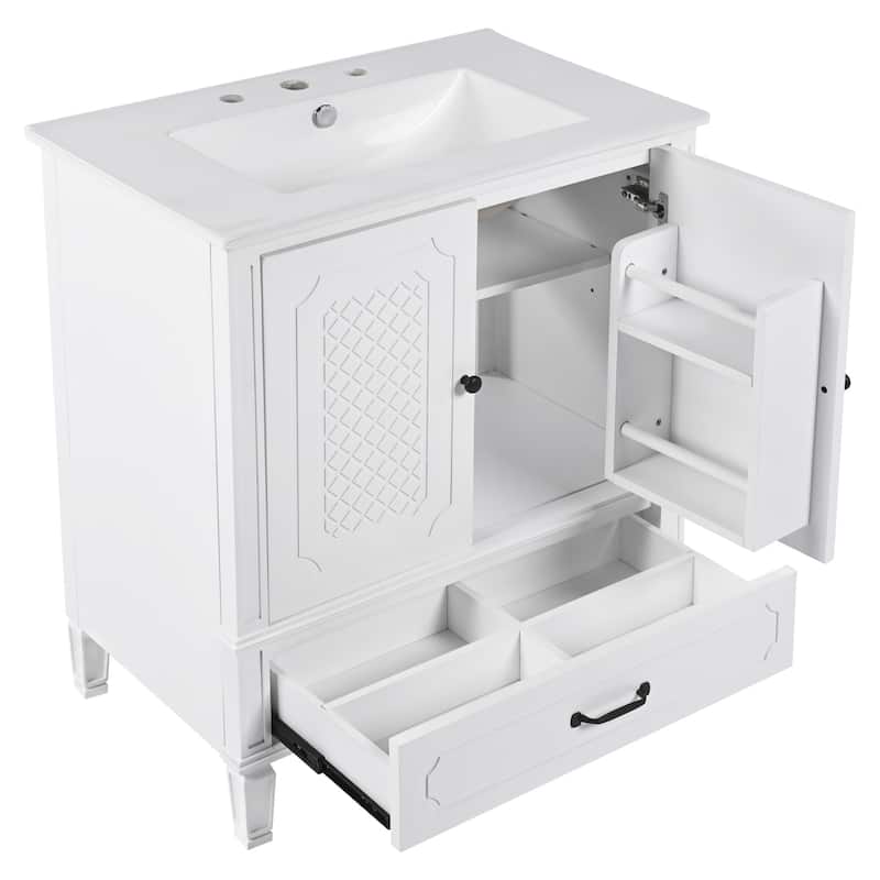 Bathroom Vanity with Ceramic Sink, Bathroom Cabinet with Door Shelf and Soft-Closing Doors, Vanity Set with Adjustable Shelf