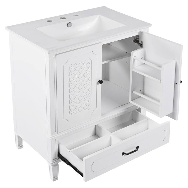 Grey 30-Inch Freestanding Vanity Cabinet with Sink, Adjustable Shelf, Storage Drawer, and Painted Finish