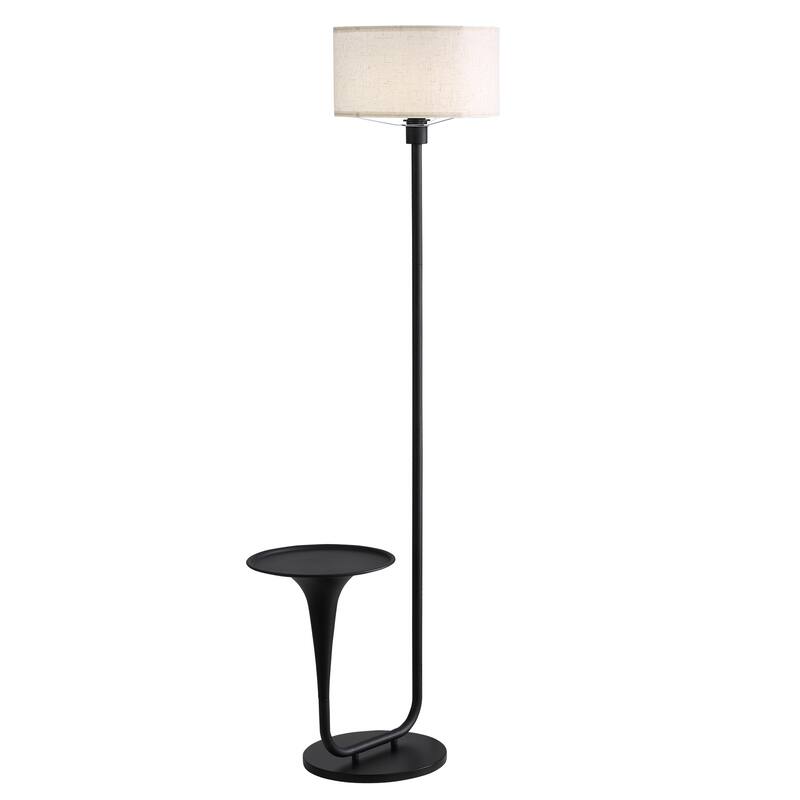 58 Inches Modern Bright Floor Lamp with Table and Beige Fabric Drum Shade - 58 Inches