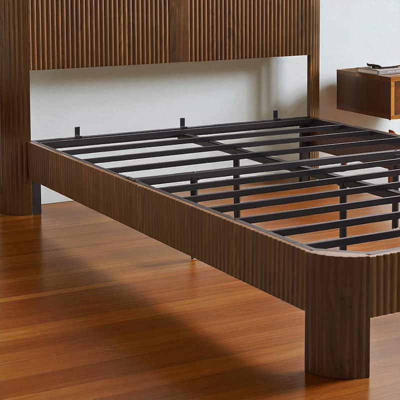Full XL/Queen Bed Frame with Storage Headboard, USB Charging Station, Noise-Free Metal Platform with Curved Design