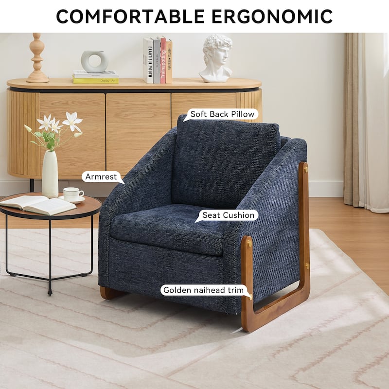 Accent Chair with Ergonomic Backrest, Upholstered Armchair with Nailhead Trim, Leisure Chair with Cushioned Seat - Blue