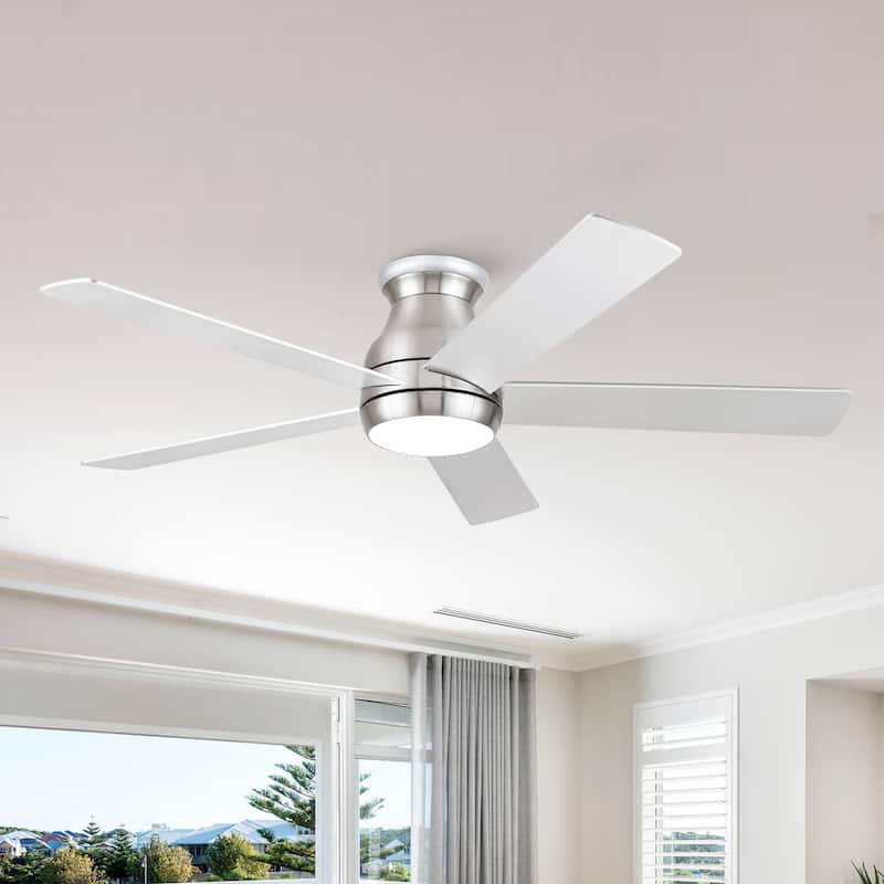 52" Low Profile Ceiling Fan in Brushed Nickel with Silver Blades - Silver