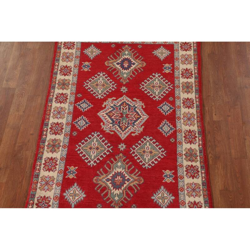 Traditional Kazak Oriental Rug Hand-Knotted Geometric Wool Carpet - 3'2"x 5'2"