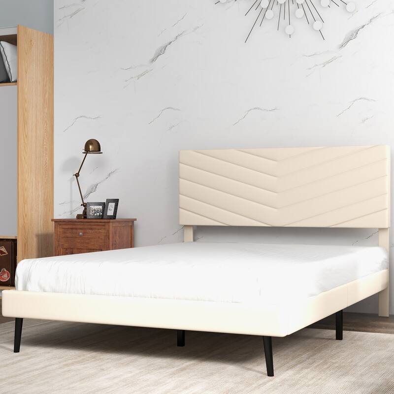 Platform Bed Frame with Adjustable Headboard, Velvet Upholstered