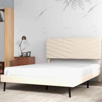Platform Bed Frame with Adjustable Headboard, Velvet Upholstered