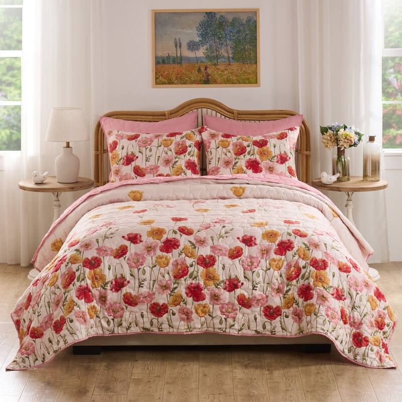 Greenland Home Fashions Breeze Poppy Print Quilt Set