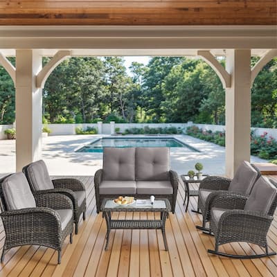 Outdoor Rattan Glider Sofa,Patio Chair, Rocking Chair with Table