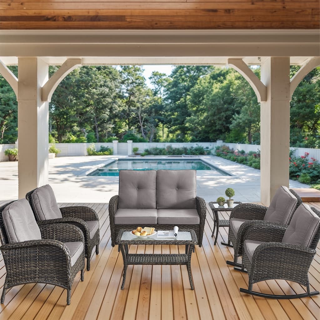 Outdoor Rattan Glider Sofa,Patio Chair, Rocking Chair with Table
