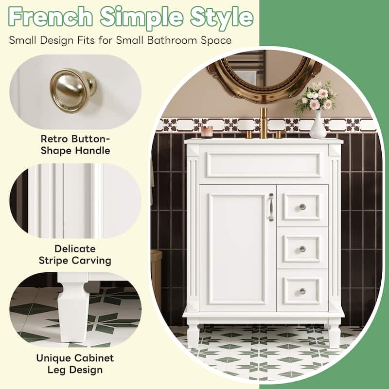 24" Bathroom Vanity with Ceramic Sink Bathroom Storage Cabinet with 2 Drawers and Adjustable Shelf