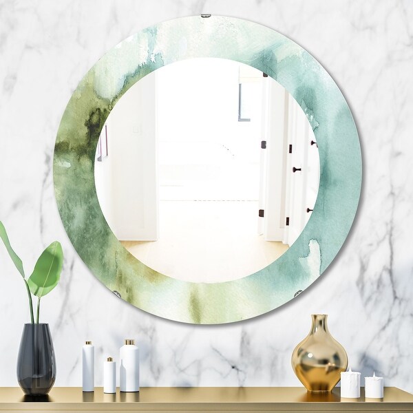 Designart 'Abstract Watercolor Green House' Traditional Mirror - Oval or Round Wall Mirror - Blue. Opens flyout.