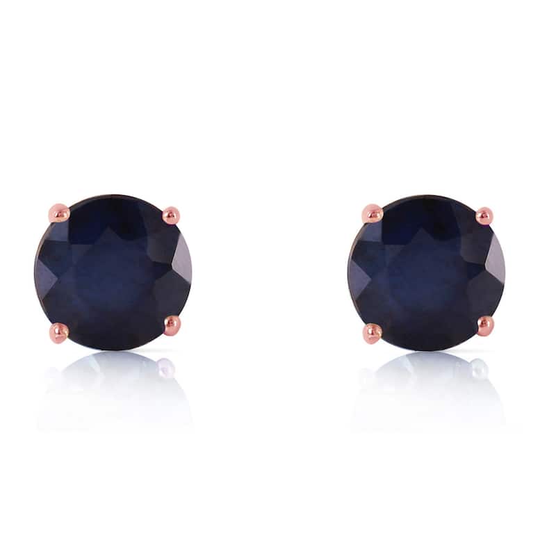 14K Solid Gold Elegant Stud Earrings Natural Sapphire Gemstone