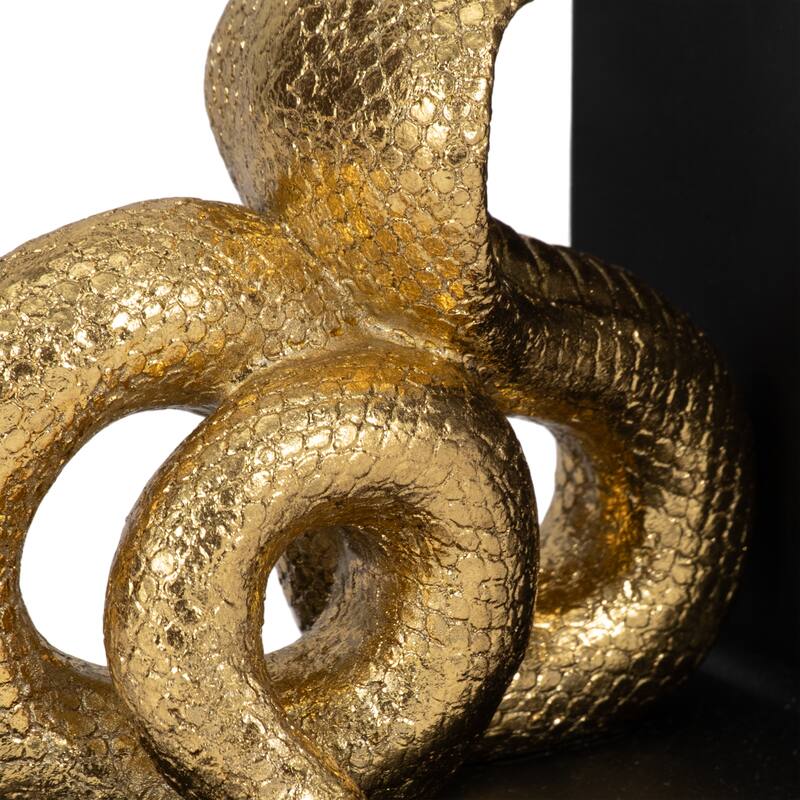 Modern Resin Snake Bookends on L-Shape Base - 6", Black & Gold - 5.75"