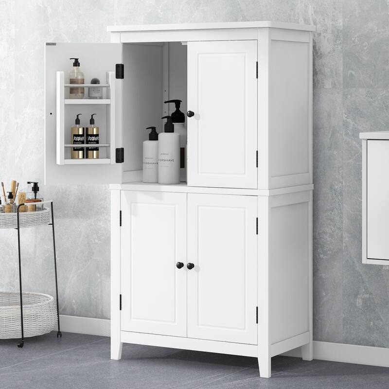 23.6 in. W x 43.3 in. H MDF Freestanding Linen Cabinet with Adjustable Shelves - White