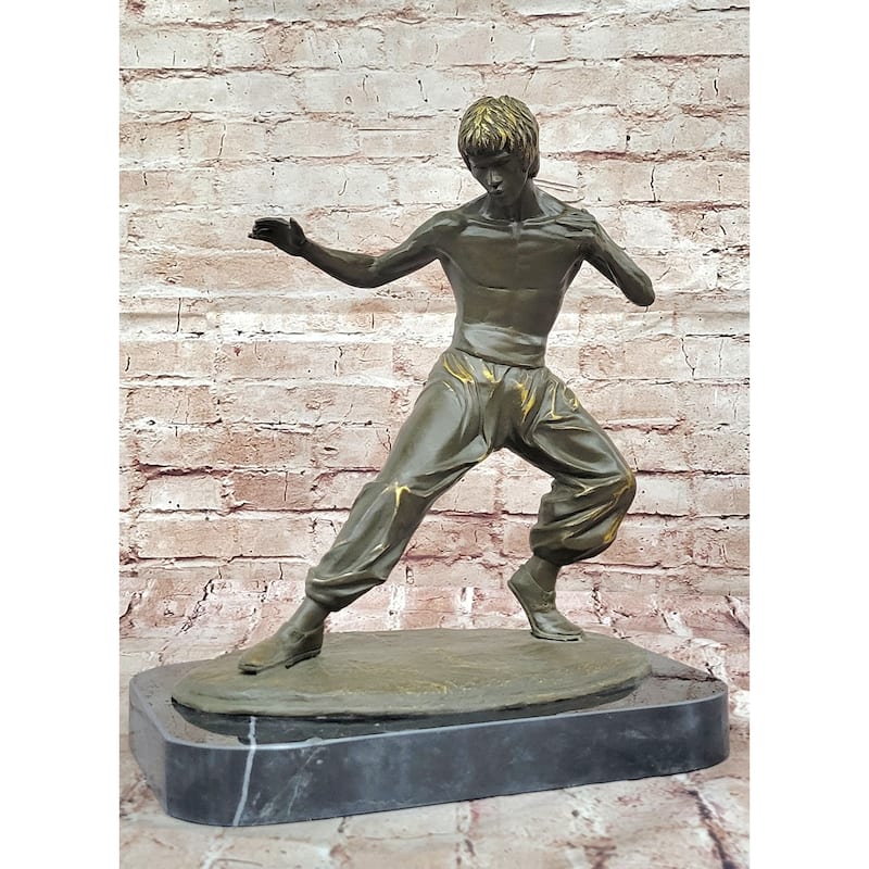 Bruce Lee Martial Arts Bronze Sculpture On Marble Base By J. Mavchi