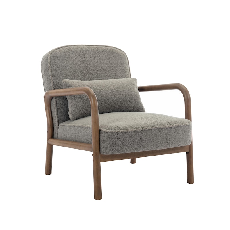 Porthos Home Keats Sherpa Fabric Accent Chair with Rubberwood Legs and Toss Pillow - Grey