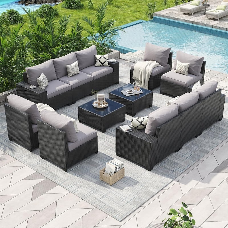 Outdoor Patio Furniture Sets with 4in Thicken Cushion - 12 pcs - Grey