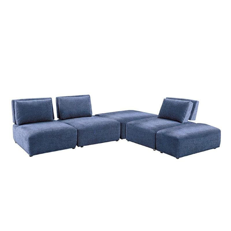 Stavan Modular L Sectional Sofa Set, Blue Chenille, Adjustable Backs