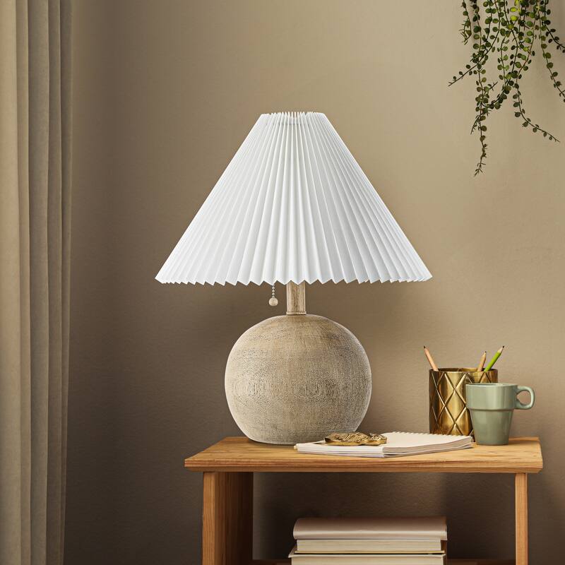 Arvid 17.25" Coastal Scandinavian Resin/Iron Sphere LED Table Lamp with Pleated Shade and Pull Chain, by JONATHAN Y