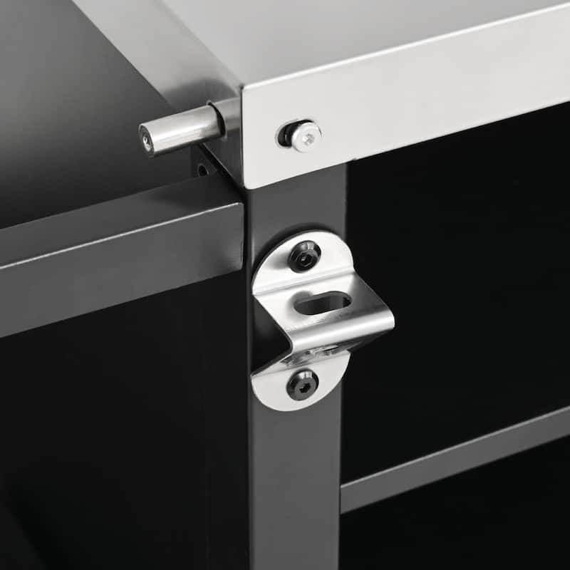 72.4" Large Grill Table Cart for Big Green Egg - Metal Outdoor Kitchen Island with Fold-out Prep Table & Adjustable Shelves