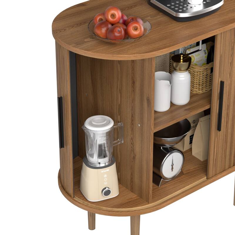 VEIKOUS Wooden Storage Sideboard with Tambour Doors, Ample Storage for Kitchen, Living Room, Bedroom