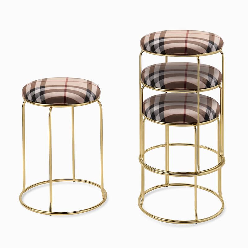 Carmilla Collection Vinyl Upholstered Stools (Set of 4) - Plaid - Short